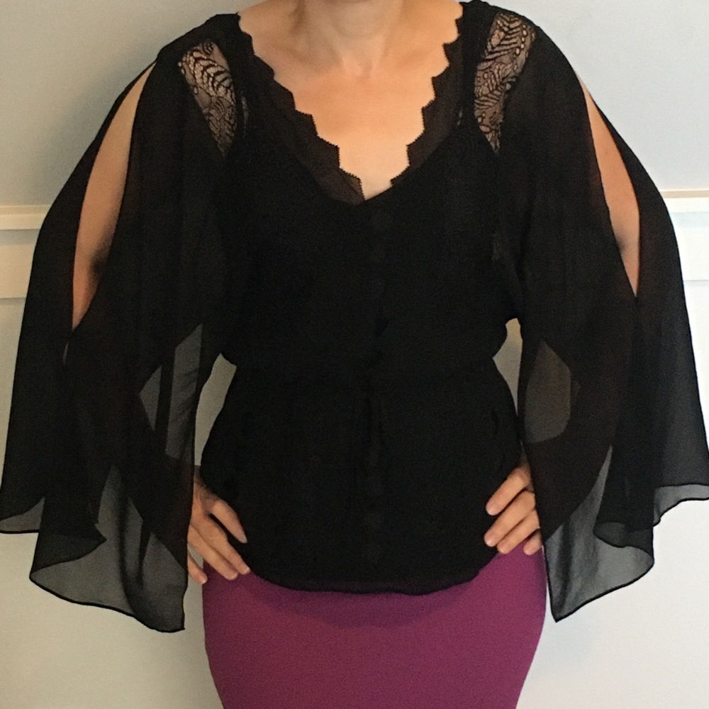 BCBGMaxAzria Black Silk Blouse Sz XXS - Picture 2 of 13